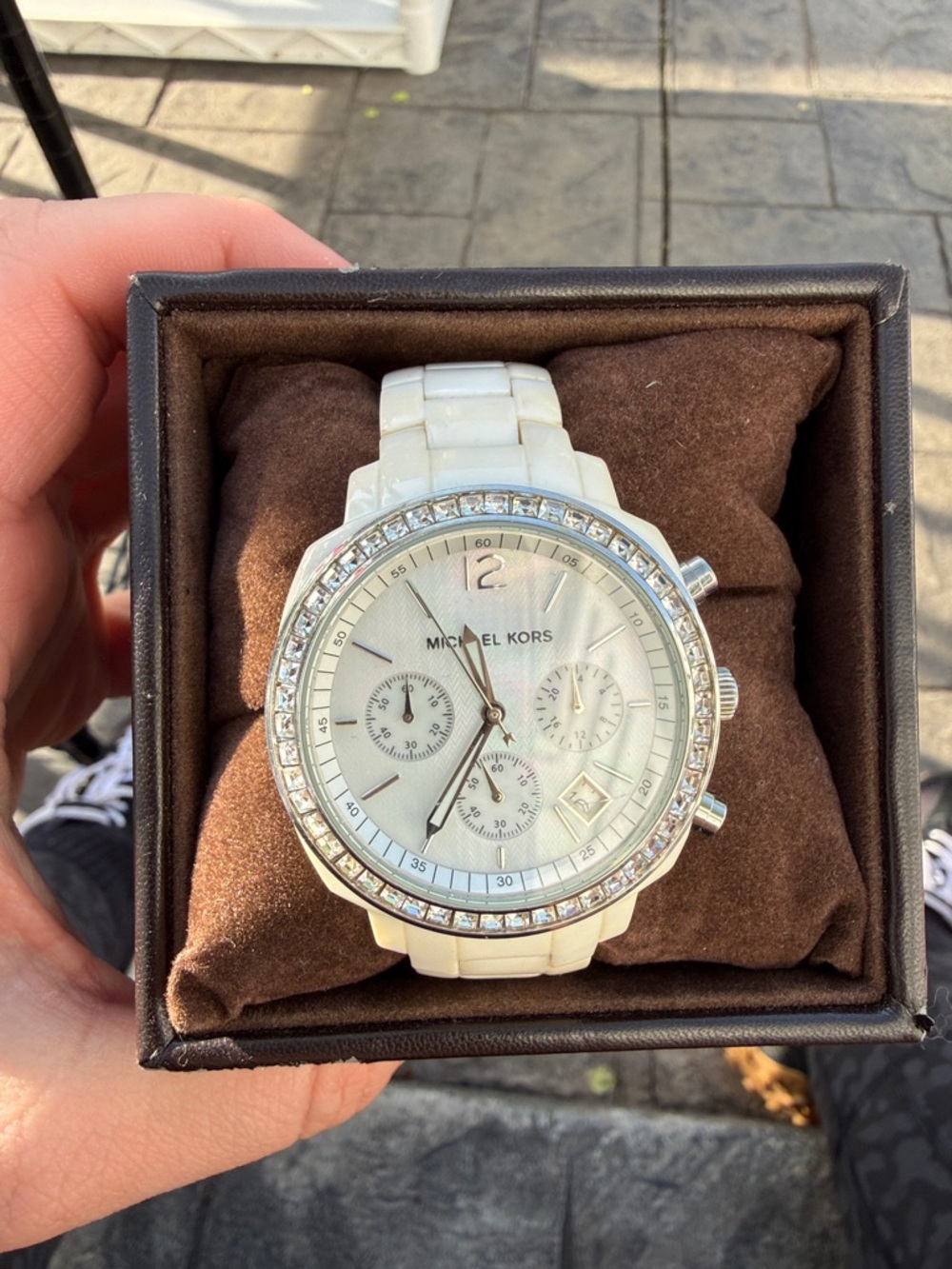 Michael Kors White Crystal Bezel Chronograph Women's Watch - Picture 6 of 6